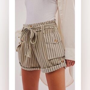 Free People Striped Tan Shorts